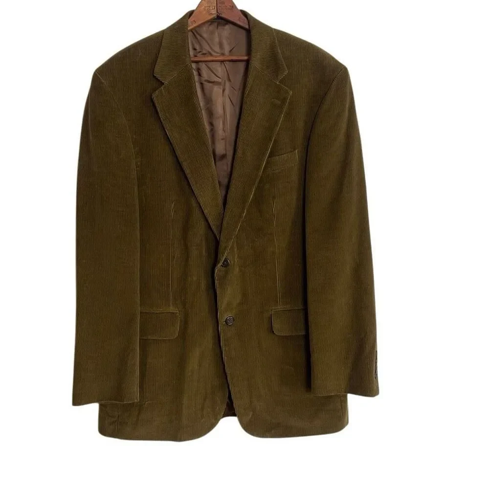 Lands' End Corduroy‎ Notch Lapel Two-Button 100% Cotton Blazer Tan Size 43L